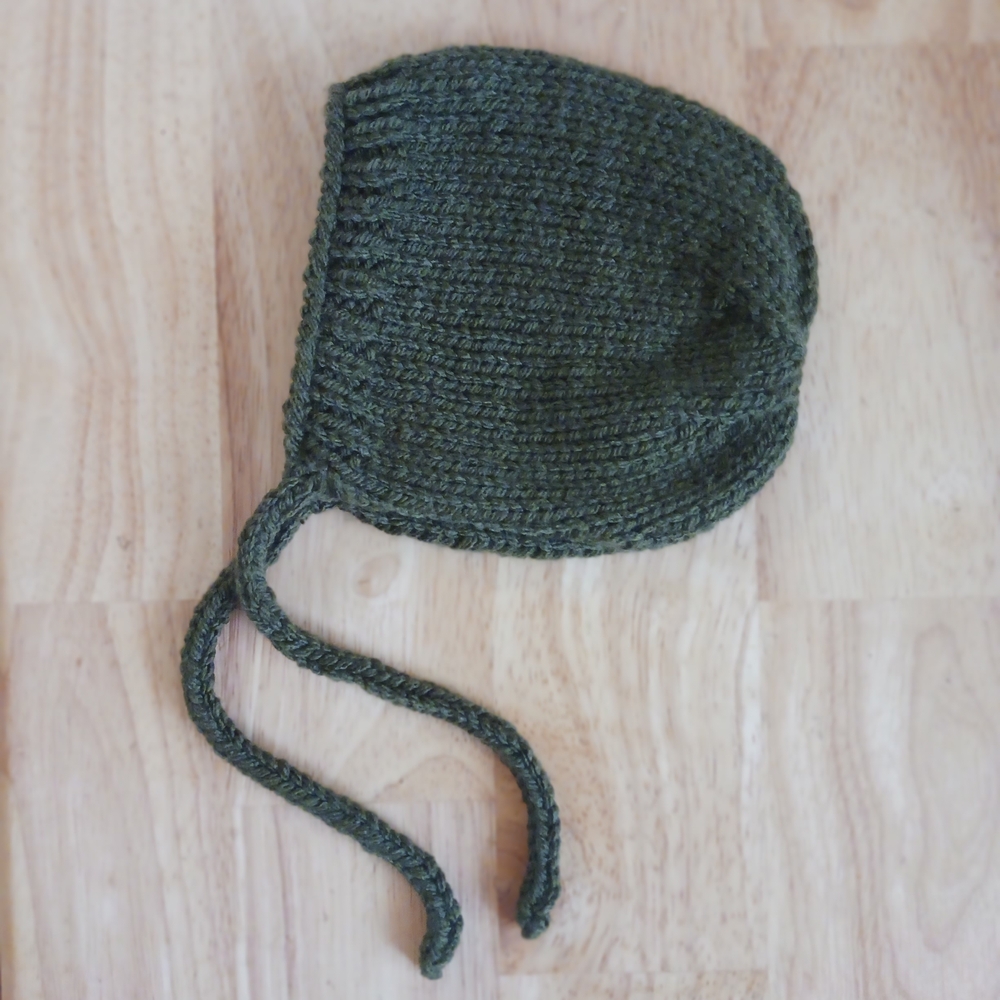 Hand-Knit Green Baby Bonnet